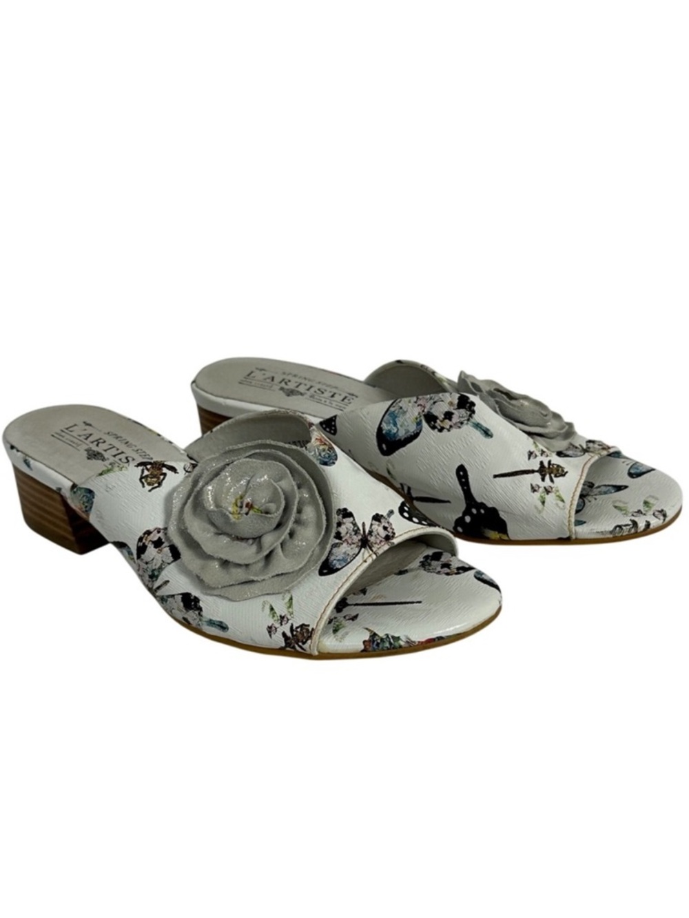 L'Artiste By Spring Step Isittora White Slides Floral Artsy Sandals Cottage Boho